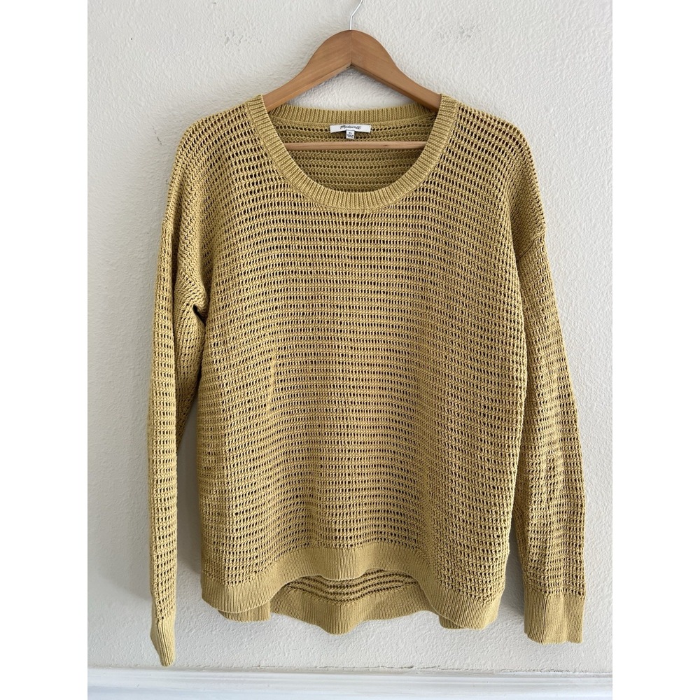 Madewell Open Knit Sweater Women's XL Mustard Yellow Pullover Boho Vacation
